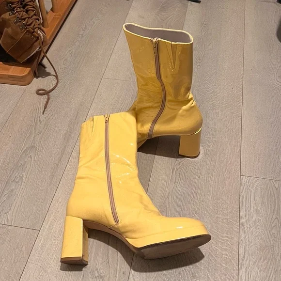 Miista Chic Yellow Patent Platform Mid-Calf Boots Size 40 US 9 - Picture 2 of 4